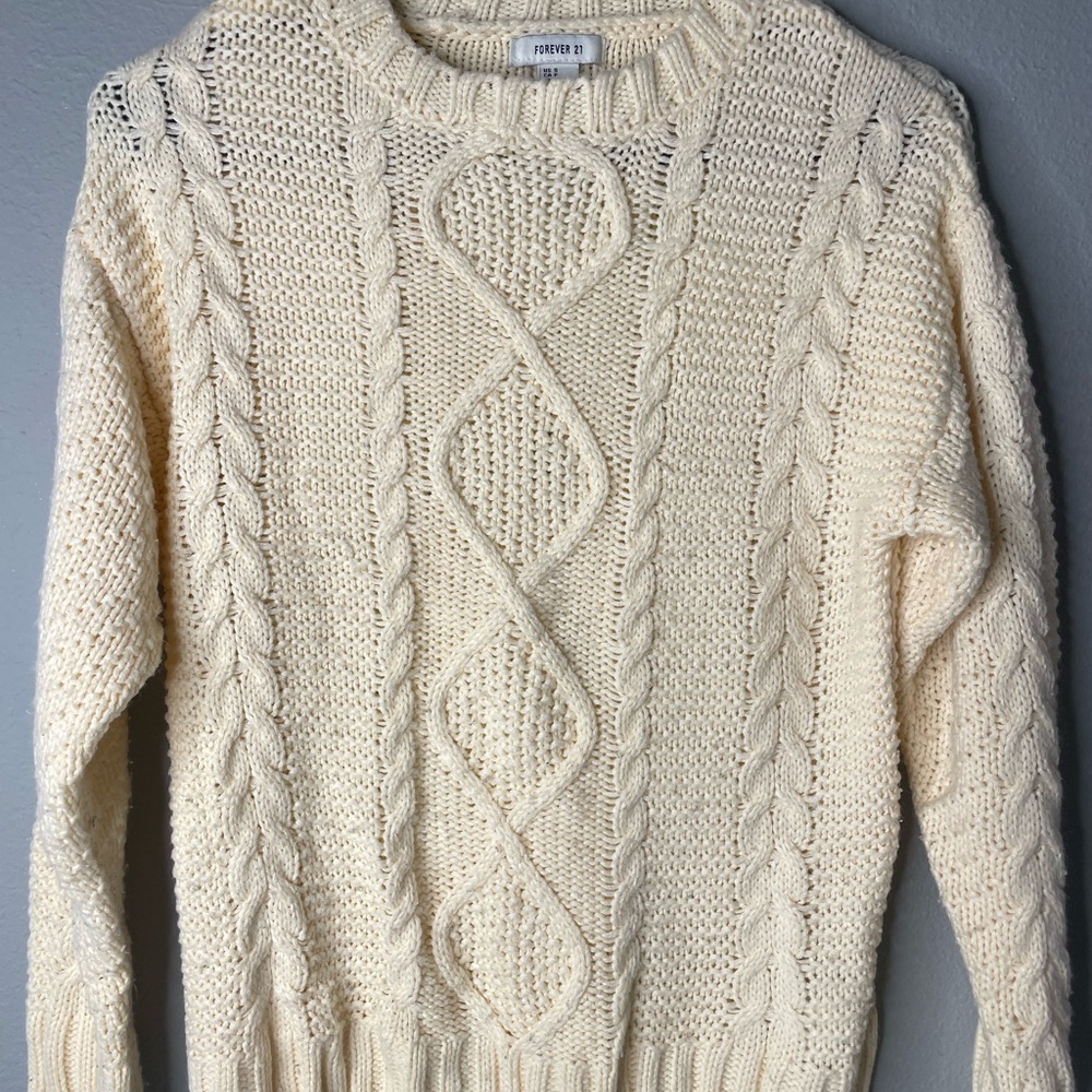 Forever 21 Cream Cable Knit Pullover